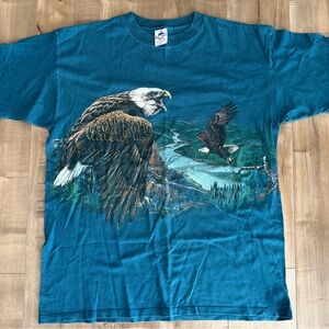 Vintage Habitat T Shirt Bald Eagle Nature Men XL Teal Double Sided Single Stitch